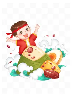 端午节中国风大粽子和卡通儿童形象插画 端午节中国风大粽子和卡通儿童形象插画