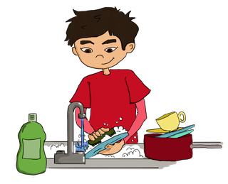 洗碗孩子卡通