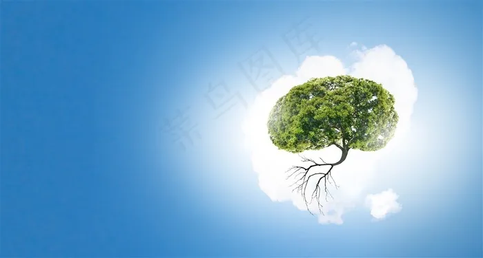 创意在云朵上上的大树高清图片