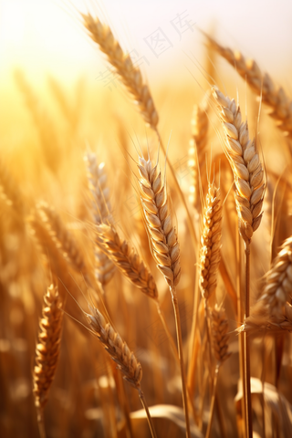 金黄小麦麦田成熟摄影图