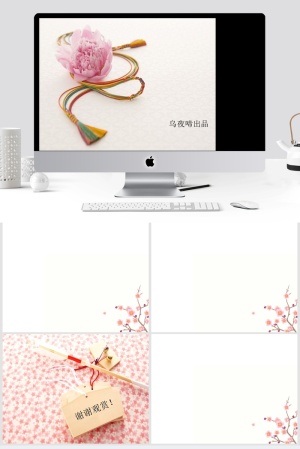 牡丹腊梅吉祥绳 唯美中国风ppt模板预览图