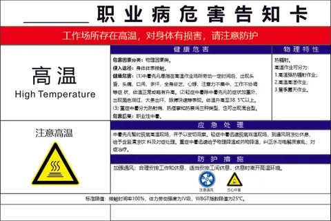 高温职业病危害告知卡
