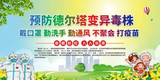 手绘卡通校园防疫德尔塔病毒医疗展板
