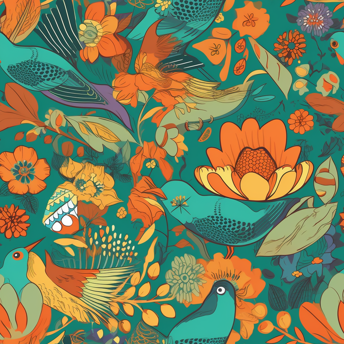 花鸟图，插画风格，无缝贴图，素材