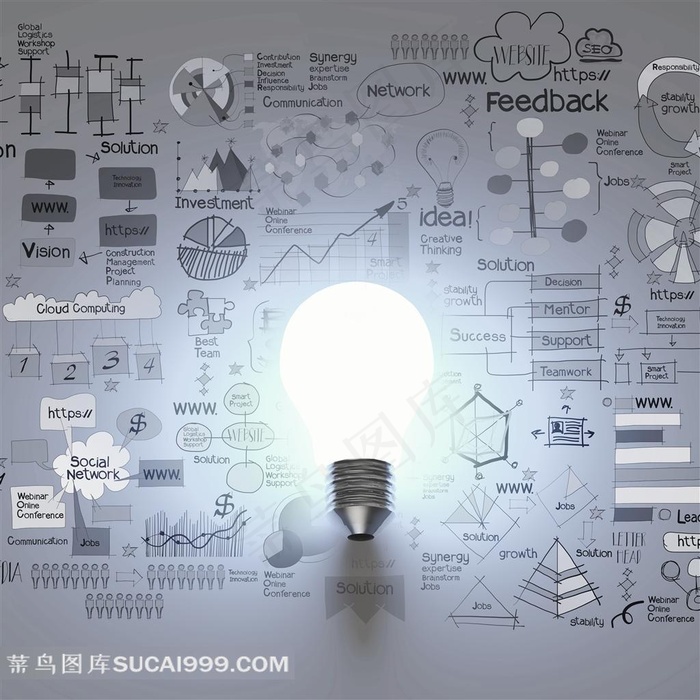墙壁上的数据图与灯泡