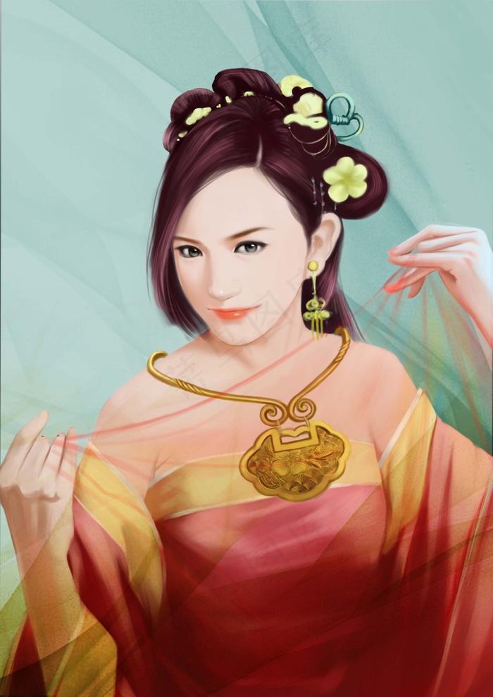 古典美女手绘图片