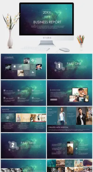 清新简约绿色荧光风格企业商务工作汇报动态PPT可编辑ppt模板预览图