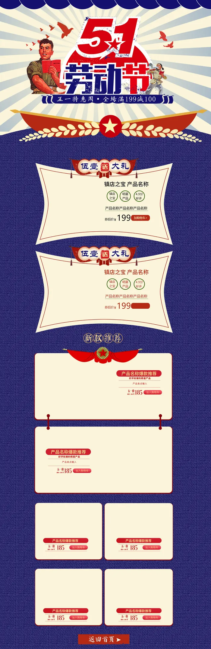天猫淘宝电商五一劳动节活动促销店铺装修首页模板PSD设计素材psd模版下载
