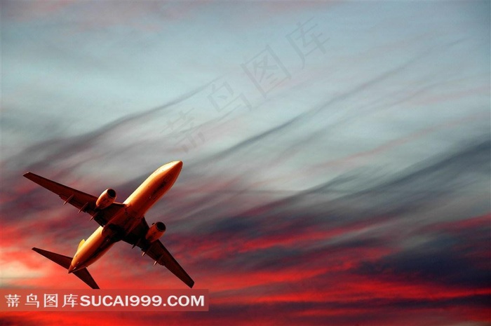 夕阳下的飞机图片下载