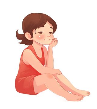 吹风扇女孩插画