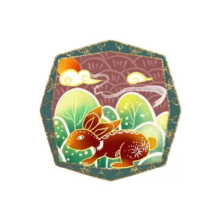 中国风国潮十二生肖兔手绘烫金插画春节剪纸元素PSD设计素材