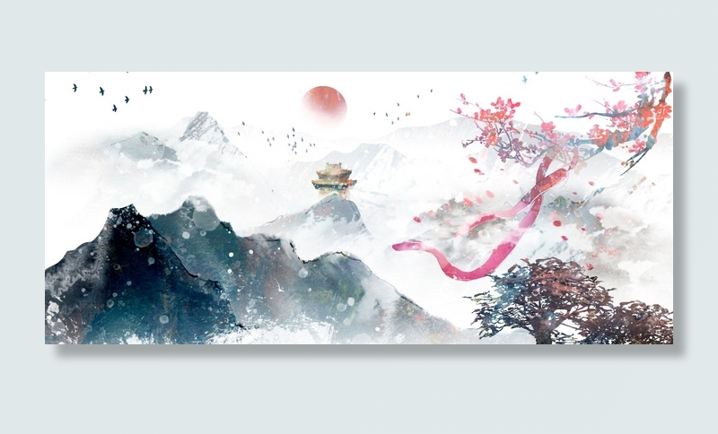 水墨中国艺术风景画PSD素材psd模版下载