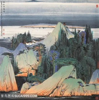 薛亮水墨画水墨巍峨山脉风景画
