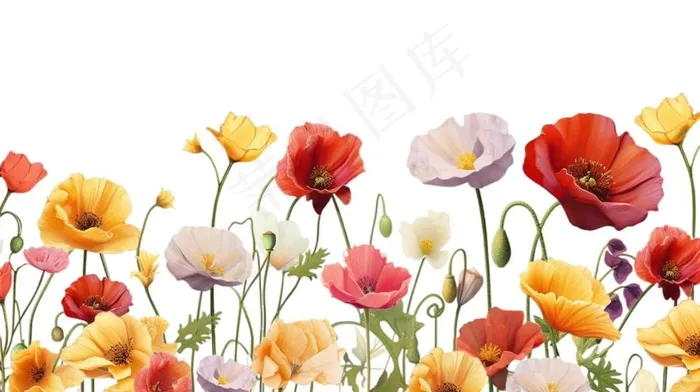 虞美人花丛插画免抠(1456x816)