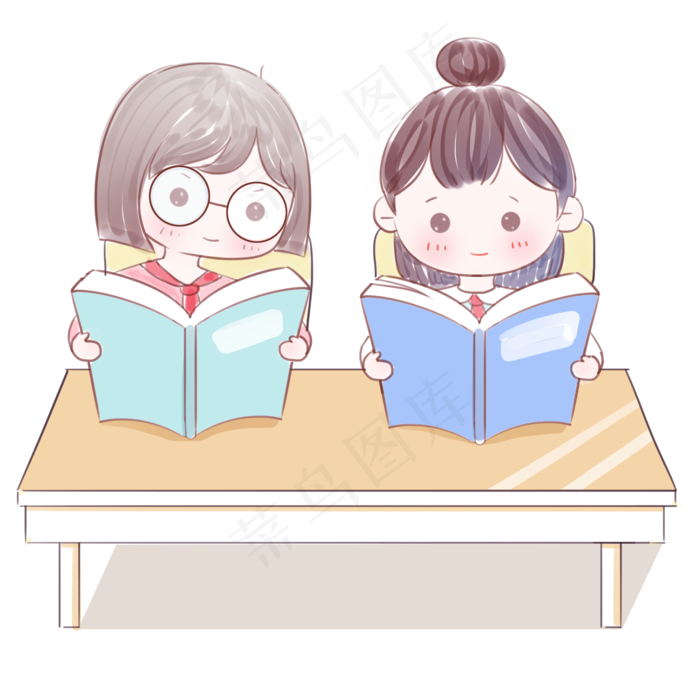 上课 卡通 读书 女生
