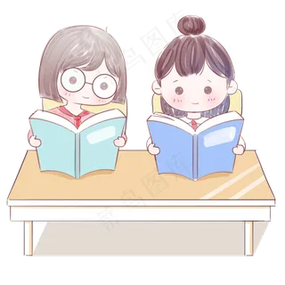 上课 卡通 读书 女生