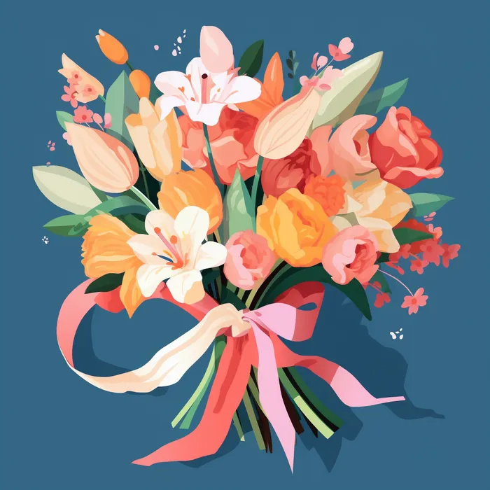 手捧花花束鲜花卡通插画素材(3072x3072)