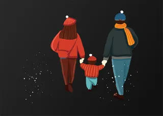 温馨一家人爸爸妈妈儿子插画