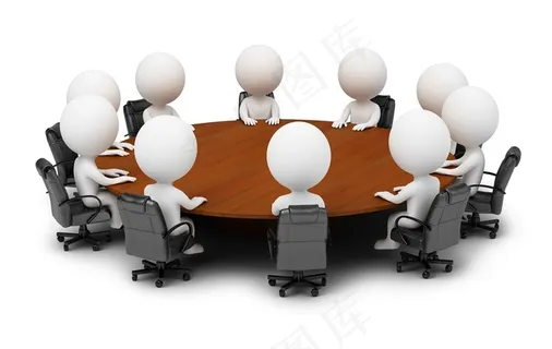 围着圆桌开会的白色小人高清图