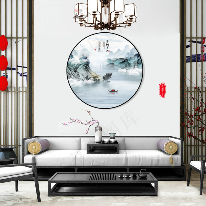 中国风山水花鸟日出帆船海纳百川鸿运当头客厅卧室玄关画酒店装饰画壁画挂画