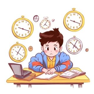 学生在书桌写作业时间时钟免抠