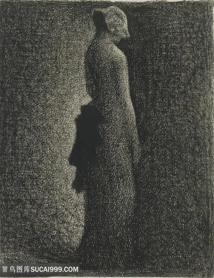 修拉手绘素描美女装饰画
