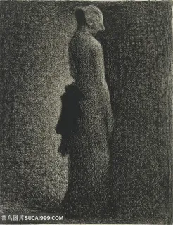 修拉手绘素描美女装饰画