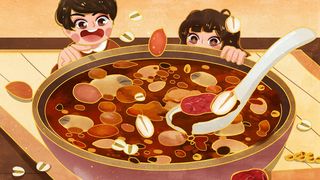 中国传统节日手绘卡通腊八节腊八粥插画海报PSD格式设计素材