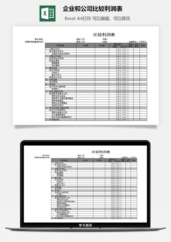 企业和公司比较利润表excel模板