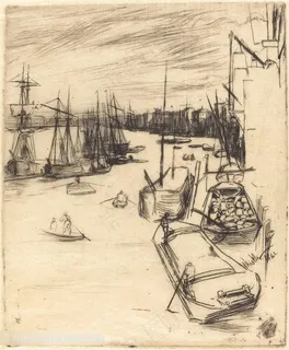 惠斯勒素描湖畔船美景 惠斯勒素描湖畔船美景