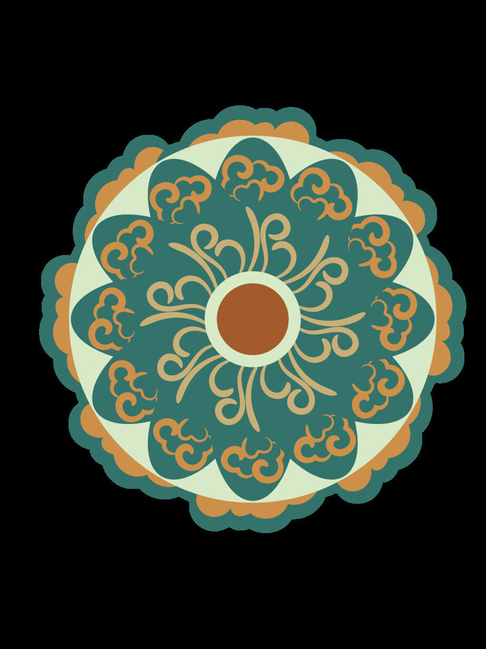 复古中式国潮风敦煌花纹装饰图案花卉藻井肌理圆形边框素材