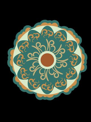 复古中式国潮风敦煌花纹装饰图案花卉藻井肌理圆形边框素材