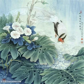 高清现代秋处露秋寒霜降工笔花鸟国画图片国画图片