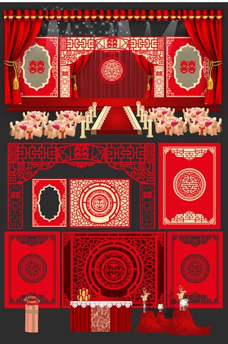 红色大气喜庆中式婚庆布置美陈