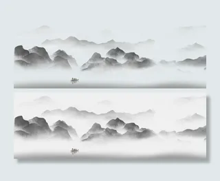 中国风 水墨 山水画 免扣