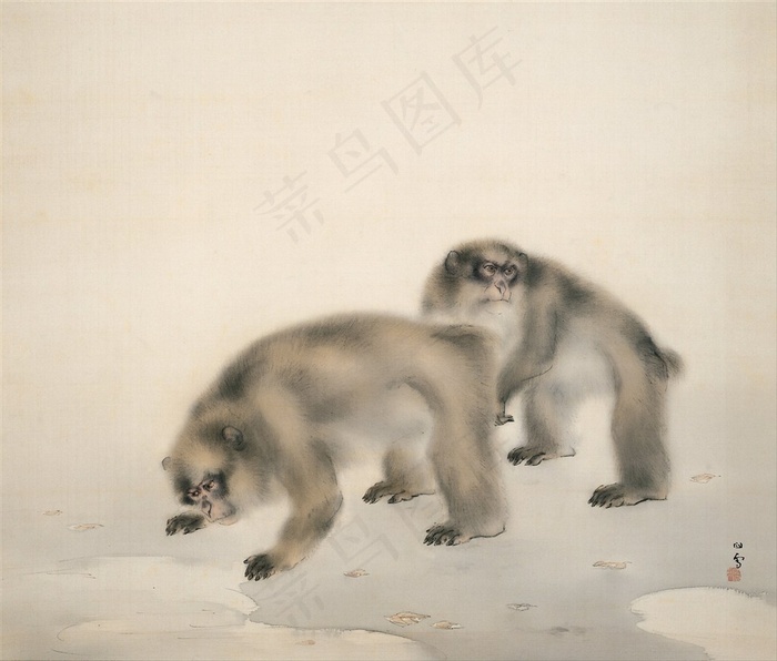 桥本关雪猴子国画作品素材