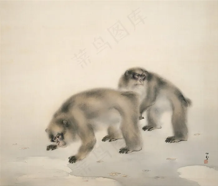 桥本关雪猴子国画作品素材