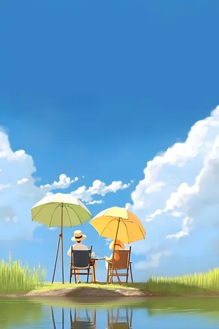 人物河边玩耍天空背景