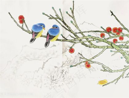 树枝花鸟复古装饰画