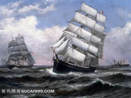 海上航行的帆船油画素材 海上航行的帆船油画素材