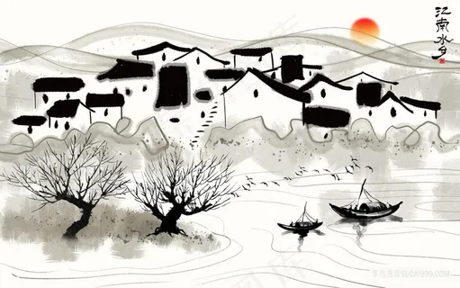 江南水乡水墨中式风景画 江南水乡水墨中式风景画