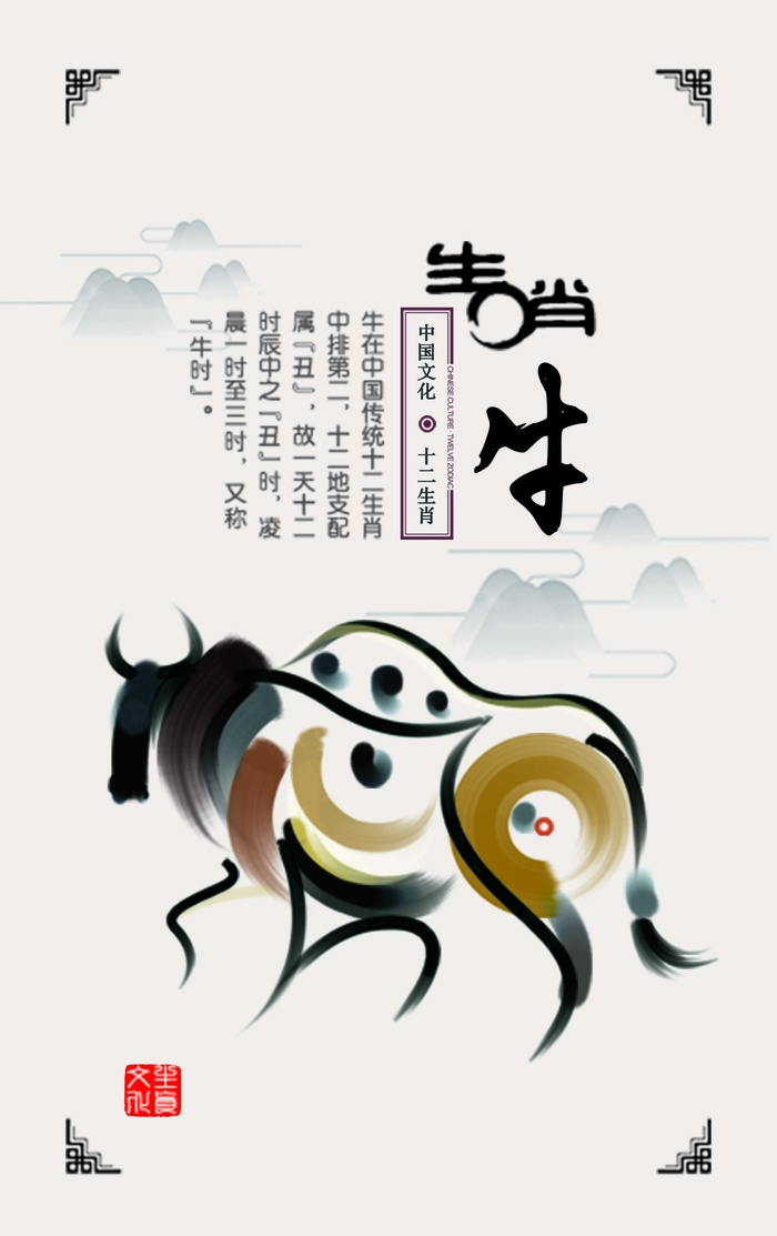 十二生肖丑牛psd模版下载