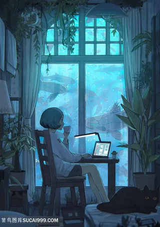 办公的短发女生日本动漫图片