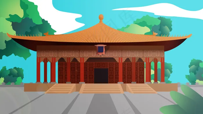 古风建筑插画psd模版下载