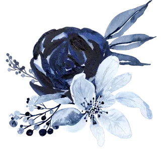 海军蓝金线水彩花卉素材 海军蓝金线水彩花卉素材