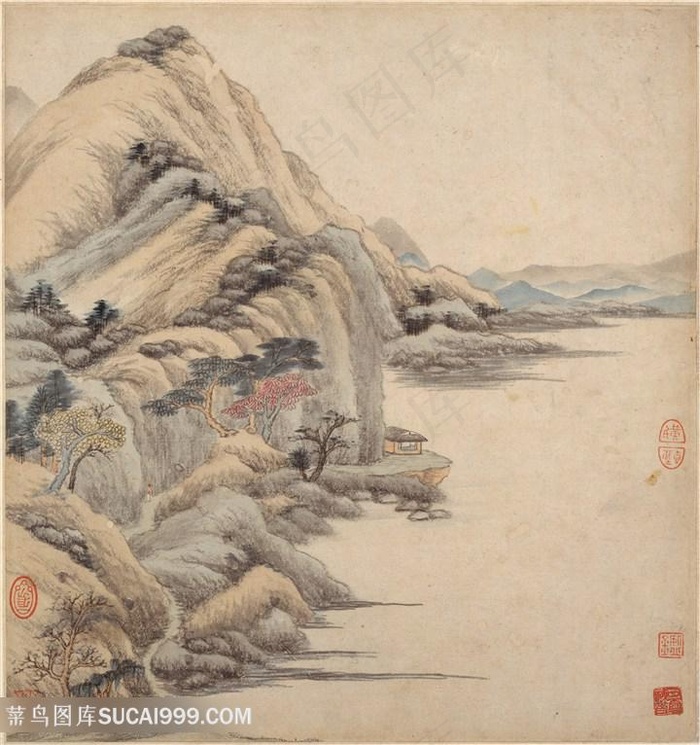 明代画家王鉴仿古册页寻山踏路国画图片