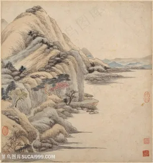 明代画家王鉴仿古册页寻山踏路国画图片