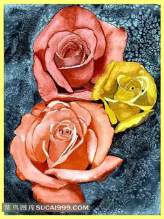 玫瑰花卉红色黄色艺术油画高清图片