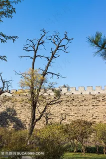 蓝天下的北京古城墙遗址风貌