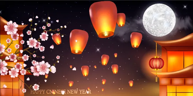 中秋节灯笼桃花背景